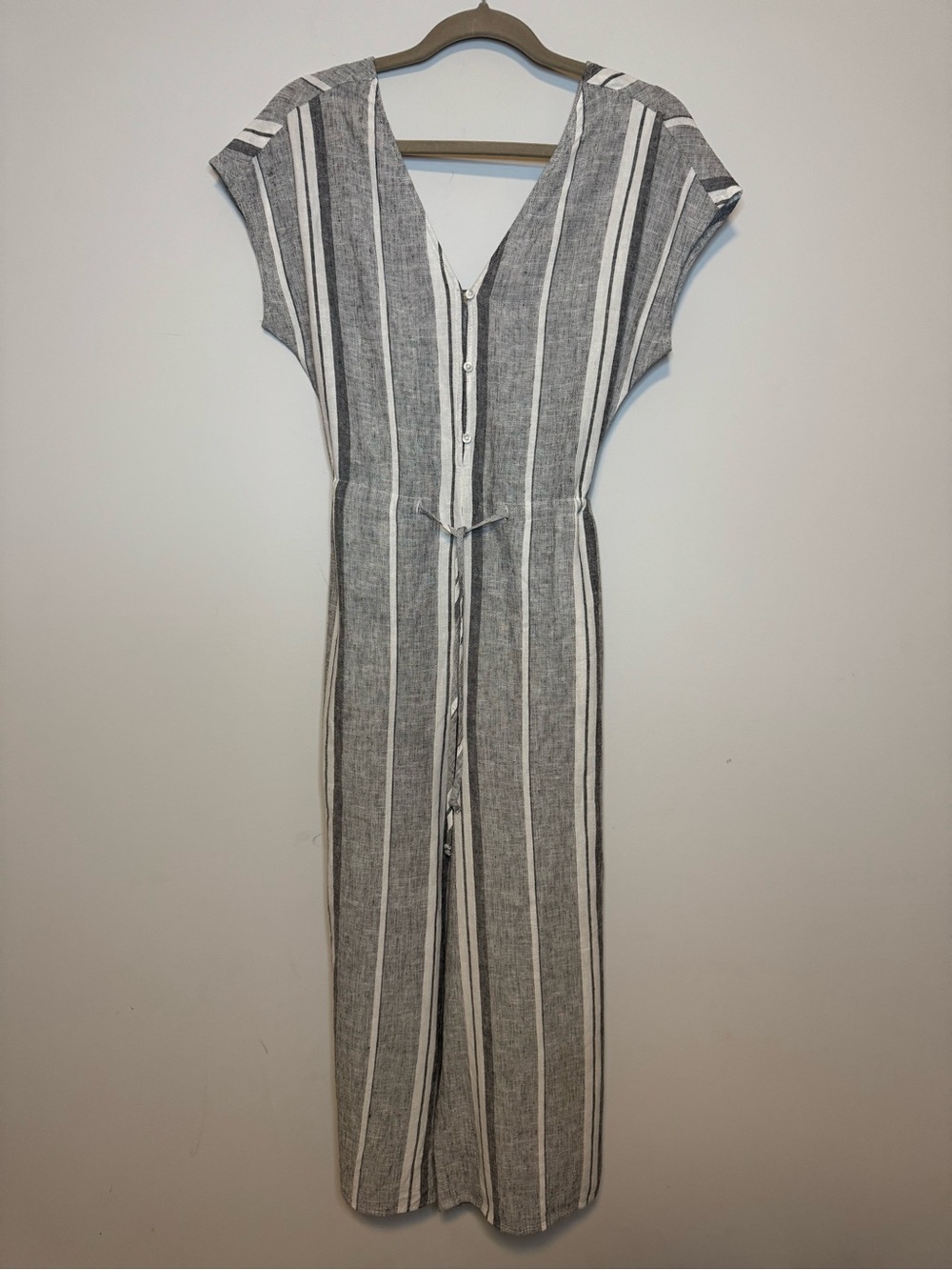 Cloth and Stone Gray and White Striped Midi Jumpsuit